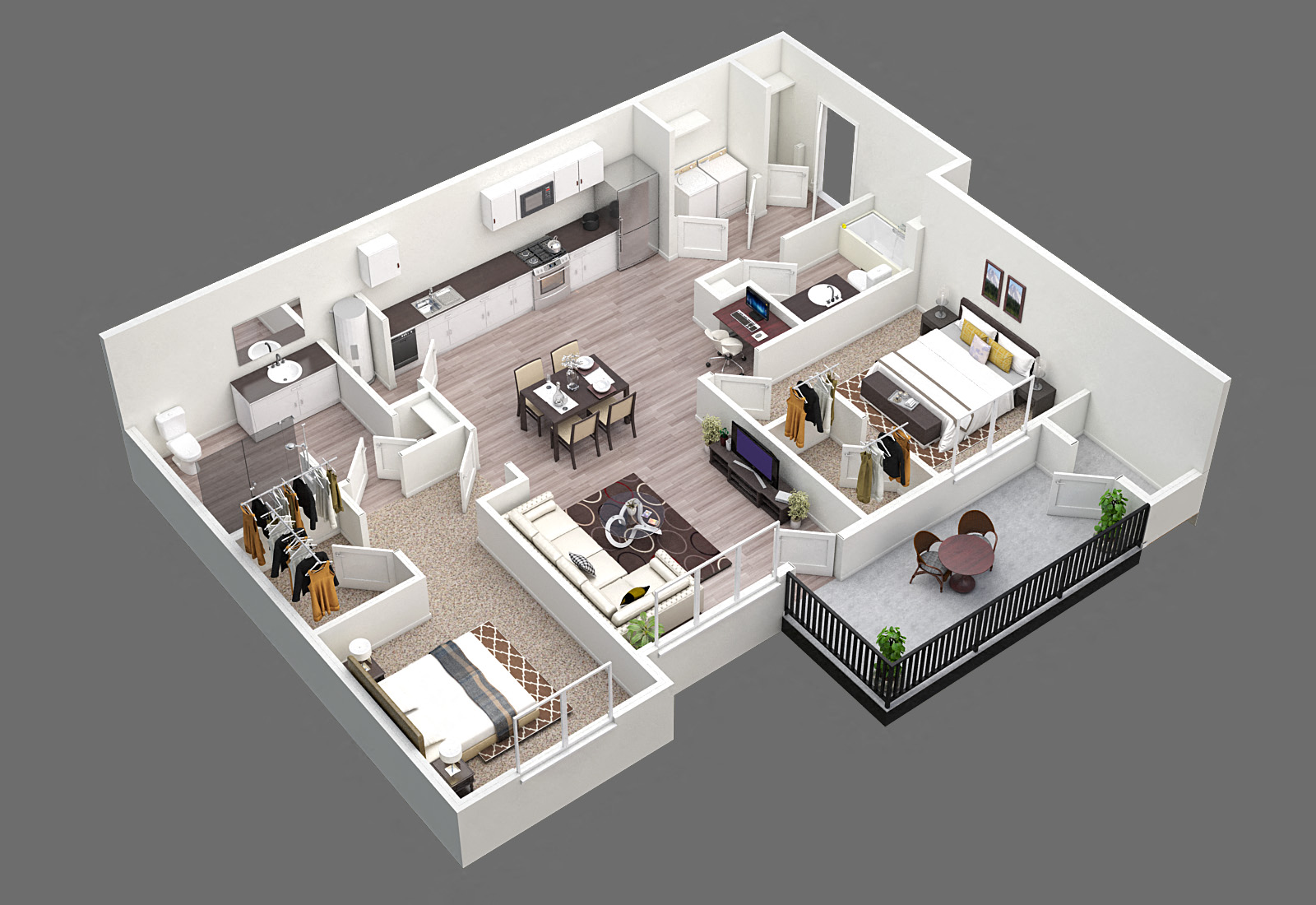 Floor plan for 2 beds, 2 baths, 1103 sqft